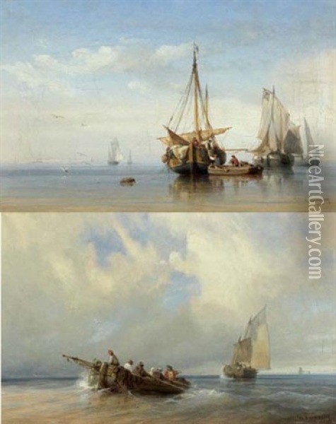 Marine (2 Works) Oil Painting - Charles Euphrasie Kuwasseg