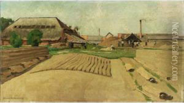 View Of The Ruimzicht Brickyard, Jutphaas Oil Painting - Alexander Gerhard Anton Ridder Van Rappard