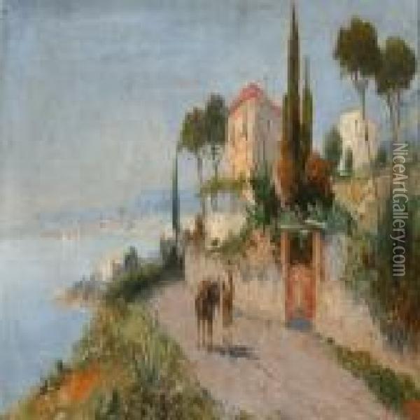 Summer Day In A Harbour City In Italy Oil Painting - Georg Fischof