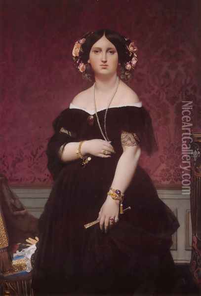 Madame Paul-Sigisbert Moitessier, née Marie-Clotilde-Inès de Foucauld, Standing Oil Painting - Jean Auguste Dominique Ingres
