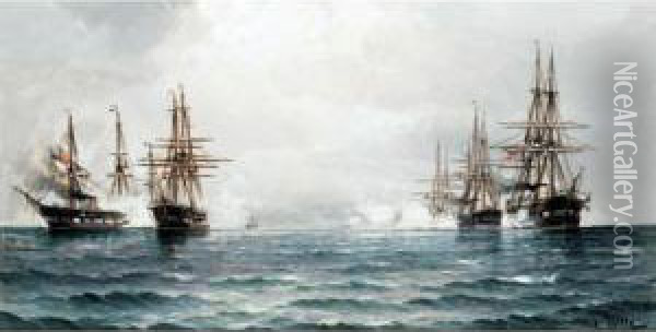 Engagement Between A Danish And A Dutch Fleet Oil Painting - Vilhelm Bille