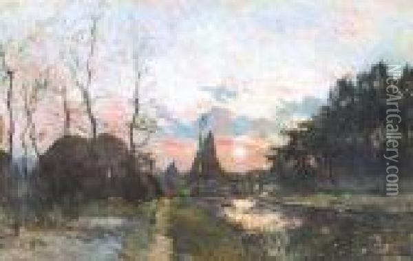 View Of A River In The Evening Oil Painting - Frans Courtens