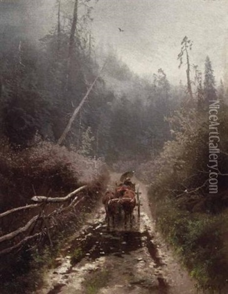 Riding Home In A Shower Oil Painting - Hermann Herzog