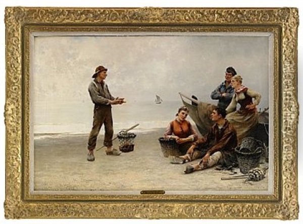 The Fishermen's Story Oil Painting - August Vilhelm Nikolaus Hagborg