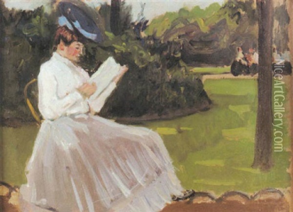 Lesende Frau Im Park Oil Painting - Fernand Piet