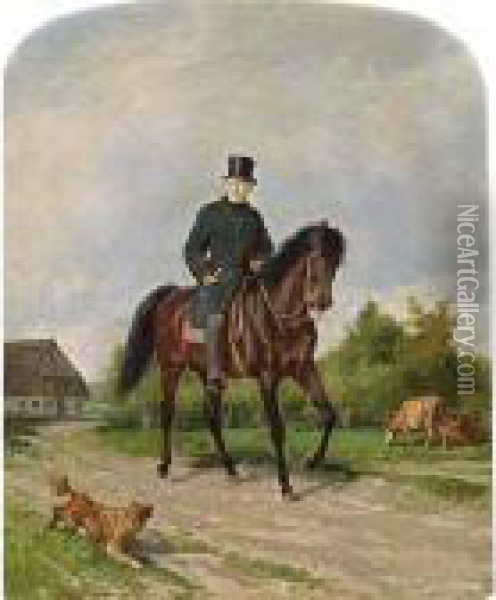 A Horseman In A Summer Landscape Oil Painting - Carl Suhrlandt