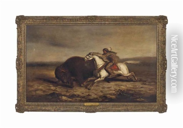 A Red Indian Hunting Buffalo Oil Painting - Astley David Middleton Cooper