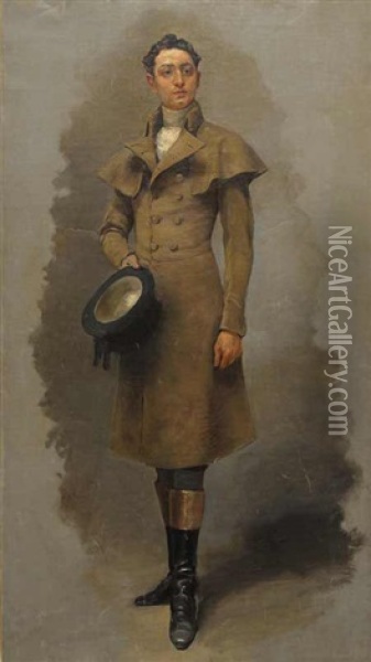 A Portrait Of A Gentleman In A Coat Oil Painting - Vaclav Brozik