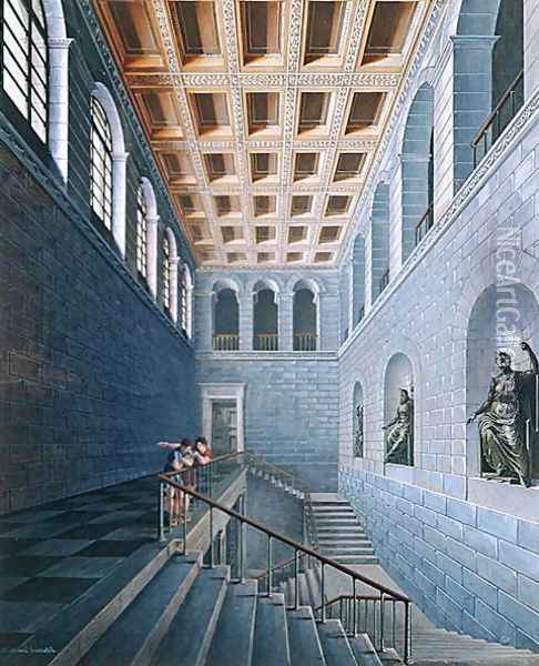 Interior view of a staircase, design for a castle in Koestritz, 1802-03 Oil Painting - Karl Friedrich Schinkel