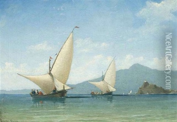 Segelschiffe Vor Gebirgskulisse Oil Painting - Daniel Hermann Anton Melbye