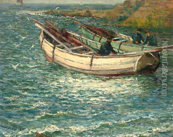 Fishing boats in a cove Oil Painting - John Falconar Slater