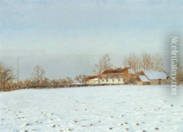 Solig Vinterdag Med Gard Oil Painting - Hans Andersen Brendekilde
