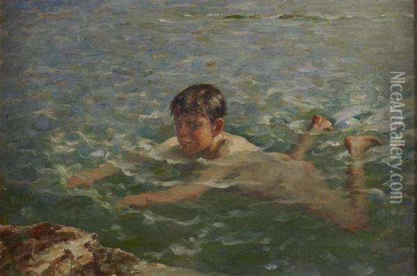 Swimming Off The Rocks Oil Painting - William Mason Brown