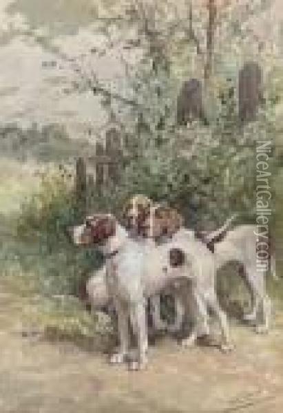 Hounds Waiting Oil Painting - Charles Olivier De Penne