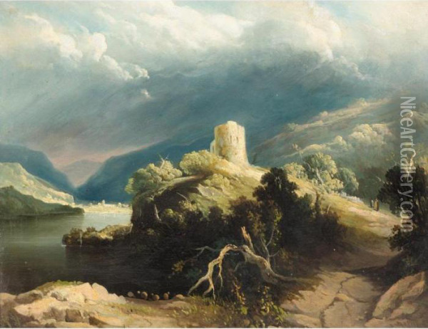 View Of Dolbadern Castle, North Wales Oil Painting - John Martin