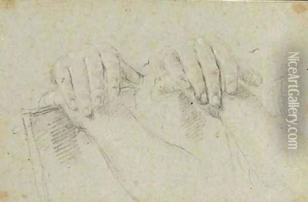Two studies of hands resting on a board Oil Painting - Giovanni Battista Piazzetta