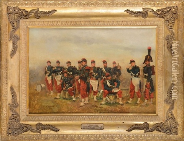 Musique Du 20e Regiment D'infanterie Au Repos Oil Painting - Edouard Jean Baptiste Detaille