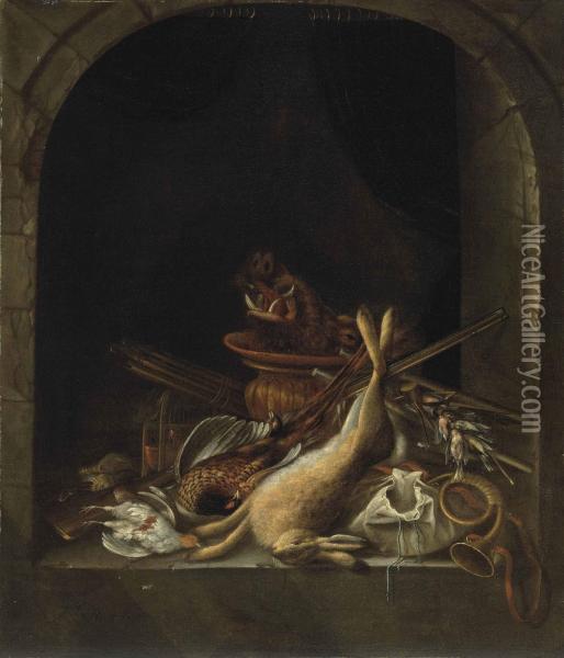 A Hare, Pheasants, Partridge, The Head Of A Boar And Other Game Oil Painting - Jacob Biltius