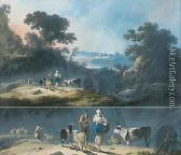 Bergers Dans Un Paysage Oil Painting - Jean-Baptiste Pillement