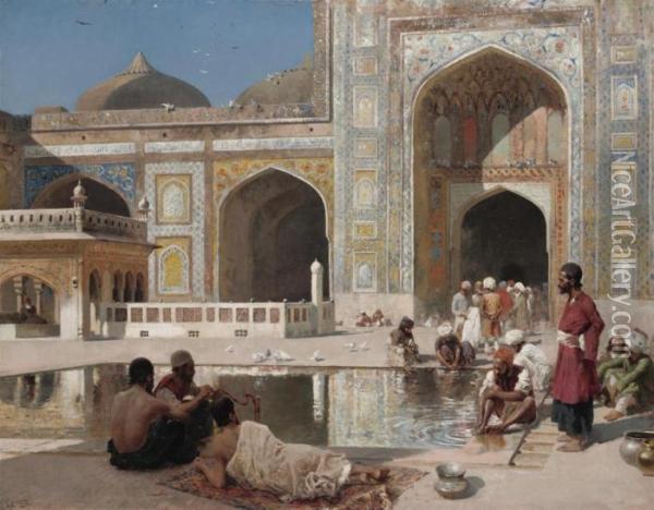 Mosque Of Vazir Khan, Lahore Oil Painting - Edwin Lord Weeks