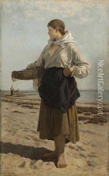 Fishing-girl 1877 Oil Painting - Otto Sinding