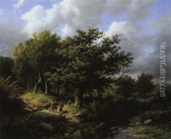 Bewaldete Landschaft Mit Jager Und Wanderern Oil Painting - Barend Cornelis Koekkoek
