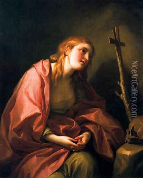 St Mary Magdalene penitent with a cross Oil Painting - Anton Raphael Mengs