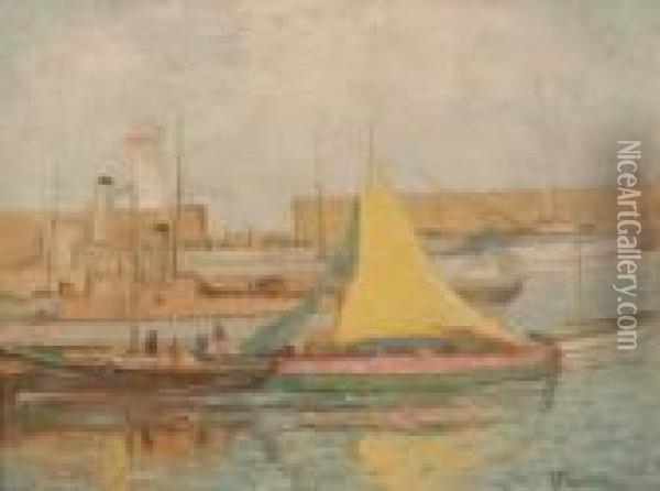 Barche In Porto A Trieste Oil Painting - Giuseppe Barison