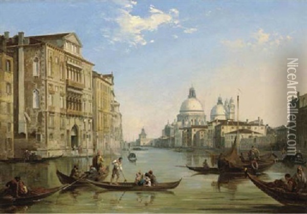 The Grand Canal, Venice, Looking Towards The Church Of Santa Maria Della Salute Oil Painting - Edward Pritchett
