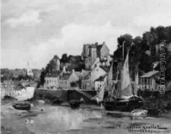 Hennebon, Morbihan. Oil Painting - Gaston-Marie-Anatole Roullet