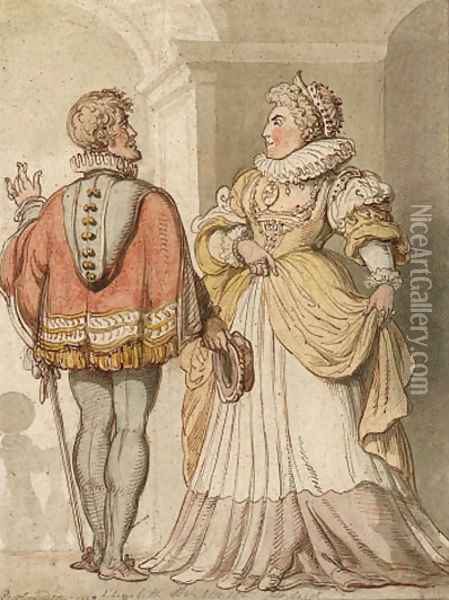 Elizabeth and Sir Walter Raleigh Oil Painting - Thomas Rowlandson