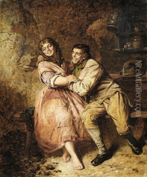 Rory O'more Courting Kathleen Bawn Oil Painting - Edwin Thomas Roberts