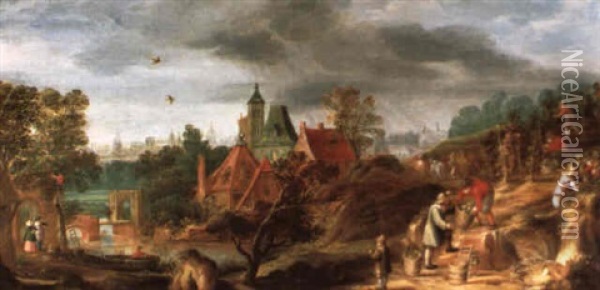 Weinernte Vor Einer Stadt Oil Painting - Frans Floris the Elder