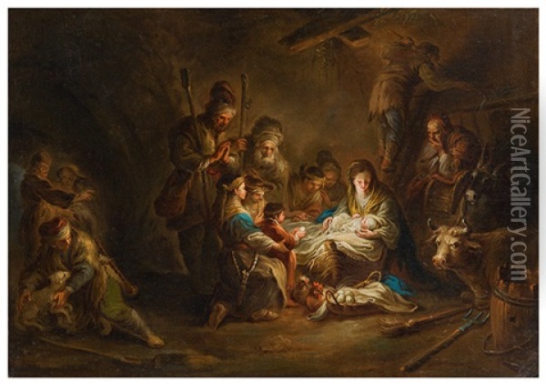 The Adoration Of The Shepherds & The Adoration Of The Magi (counterparts) Oil Painting - Martin Johann (Kremser Schmidt) Schmidt