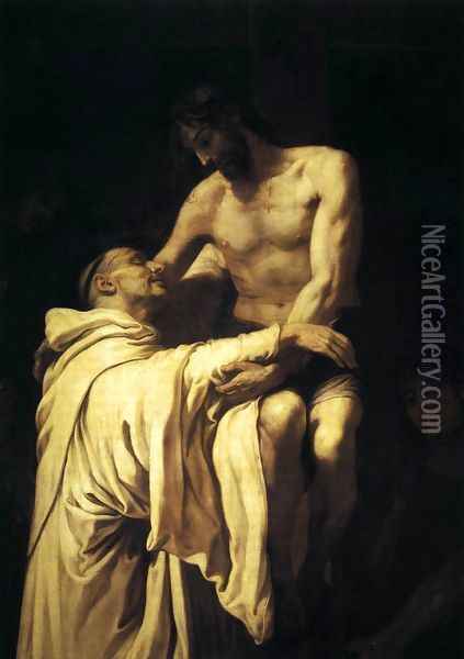 Christ Embracing St Bernard 1625-27 Oil Painting - Francisco Ribalta
