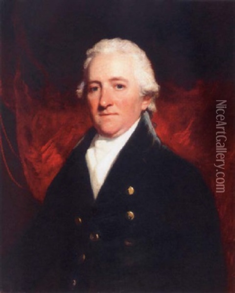 Portrait Of Samuel Brandram Wearing A Black Coat And White Stock Oil Painting - Sir John Hoppner