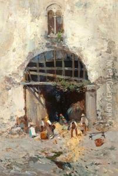 Entrance To The Market, Naples Oil Painting - Bernard Hay