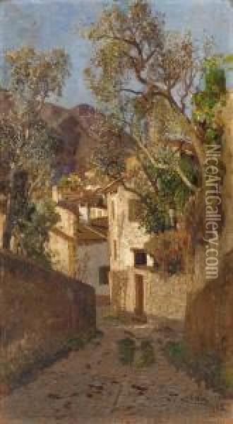 A Shaded Village Road Oil Painting - Tina Blau