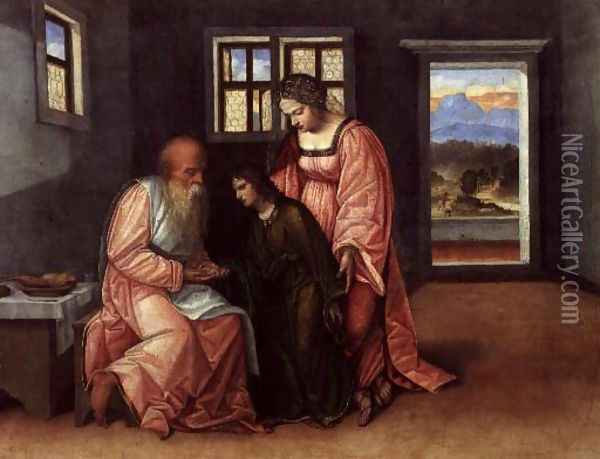 Isaac Blessing Jacob Oil Painting - da Treviso II (Girolamo Pennacchi) Girolamo
