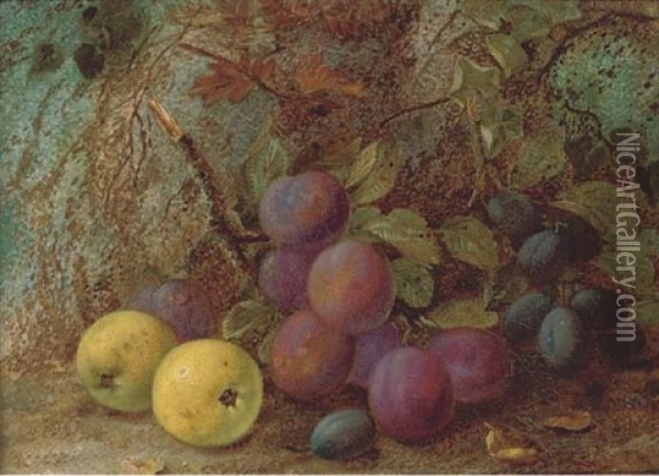 Plums, Damsons And Apples On A Mossy Bank Oil Painting - Vincent Clare