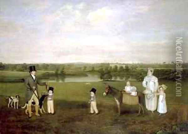 William Hetton Cooke with his Wife and Children at Worleston Rookery Chester Oil Painting - John Snr Ferneley