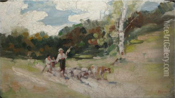 La Paune Oil Painting - Nicolae Grigorescu