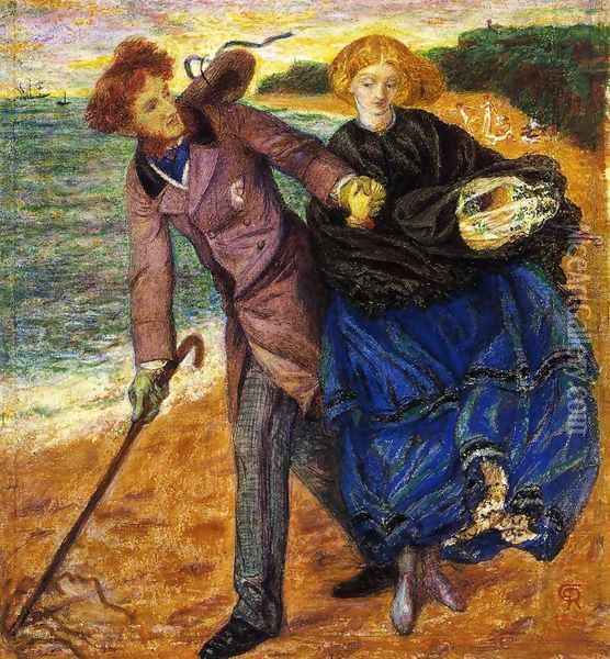 Writing On The Sand Oil Painting - Dante Gabriel Rossetti