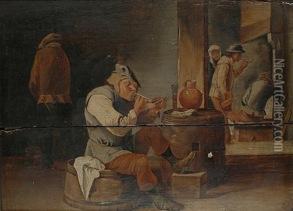 Topers In A Tavern Interior Oil Painting - David The Younger Teniers