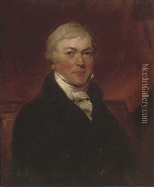 Portrait Of A Gentleman, Half-length, In A Black Coat And Whitecravat Oil Painting - John Hoppner