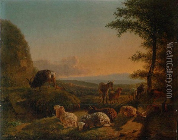 Schaf- Und Ziegenherde, Rechts Der Schlafende Huterbub Oil Painting - Balthasar Paul Ommeganck