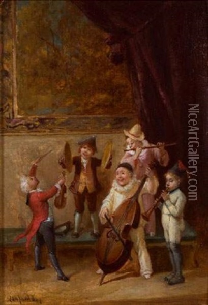 Les Enfants Musiciens Oil Painting - Francois-Louis Lanfant