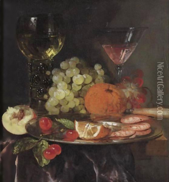 Still Life With Wine Glasses Oil Painting - Abraham Hendrickz Van Beyeren