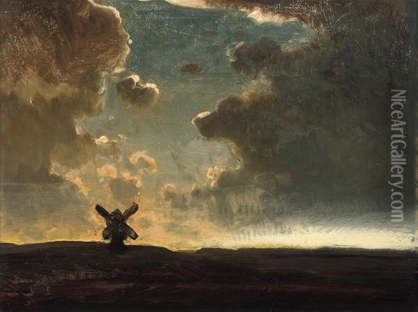 The Windmill On The Hill At Dusk Oil Painting - Louis Kolitz