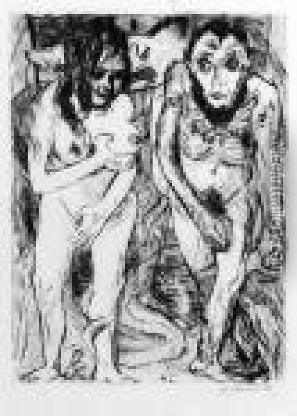 Adam And Eve Oil Painting - Max Beckmann